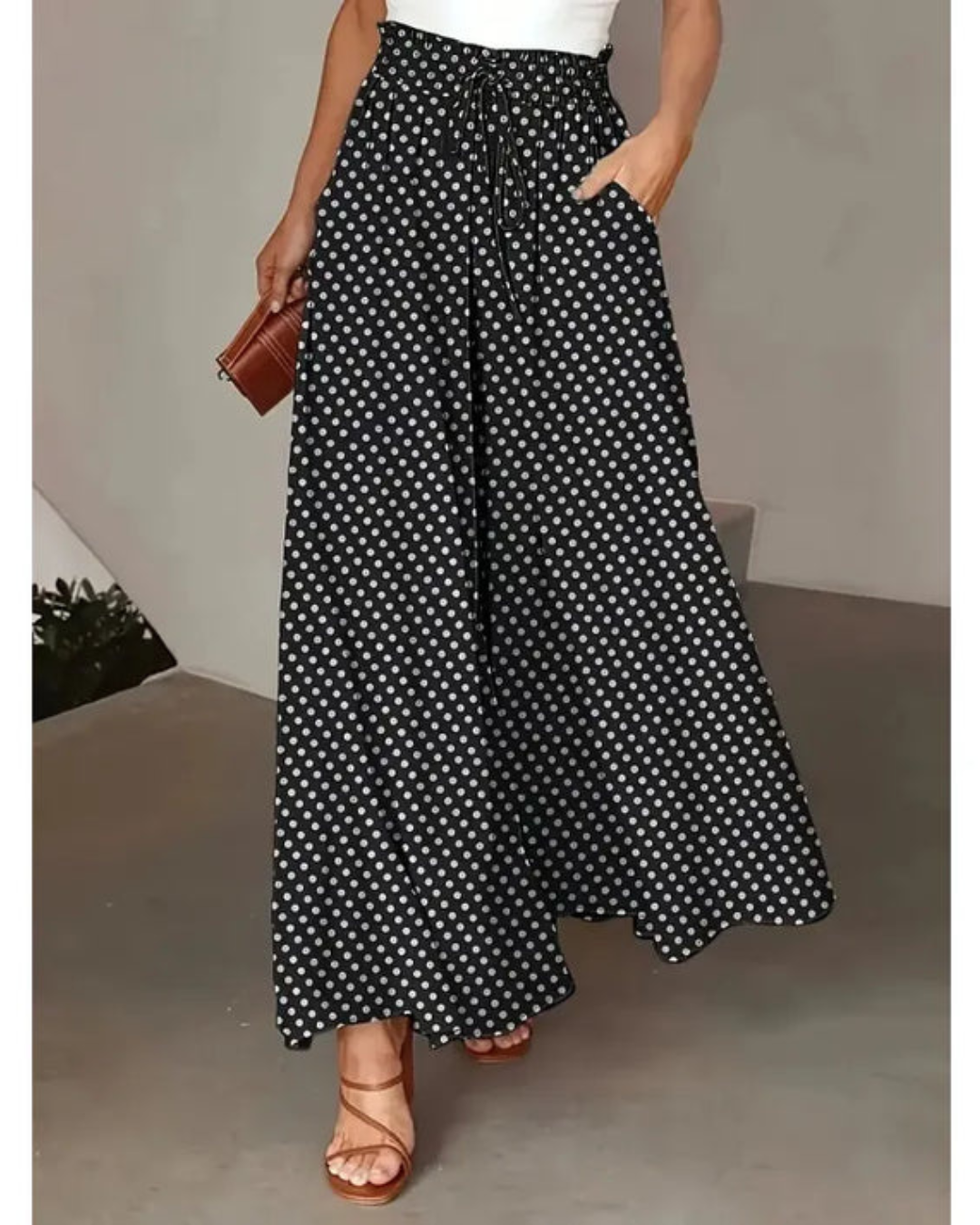 Elegant Polka Dot Wide Pants – High Waist Comfort