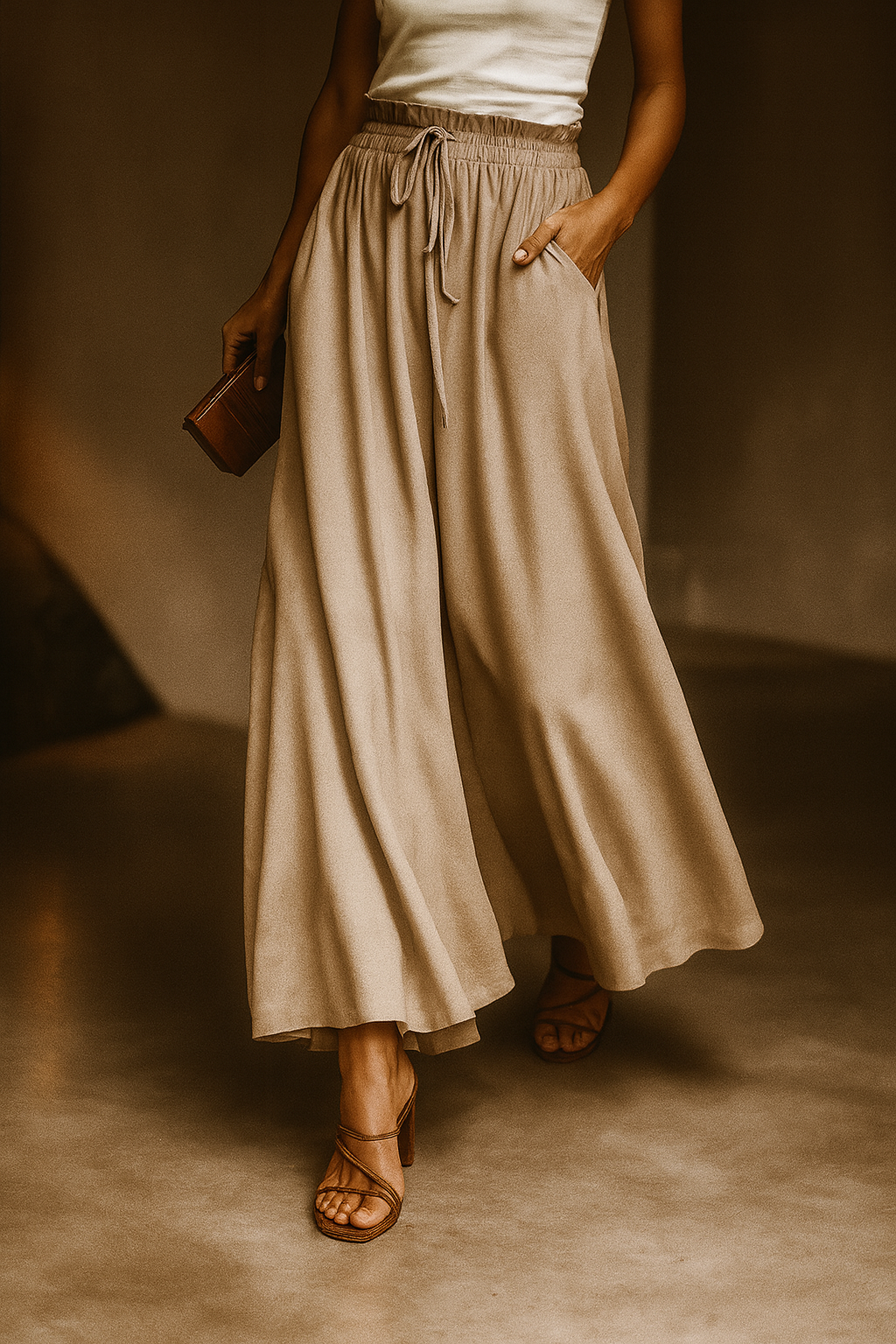Elegant Polka Dot Wide Pants – High Waist Comfort