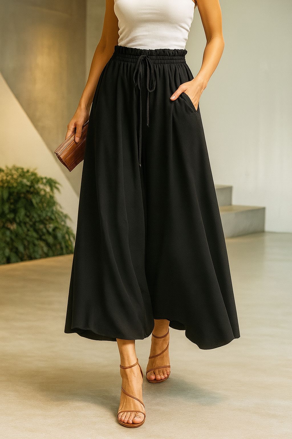 Elegant Polka Dot Wide Pants – High Waist Comfort