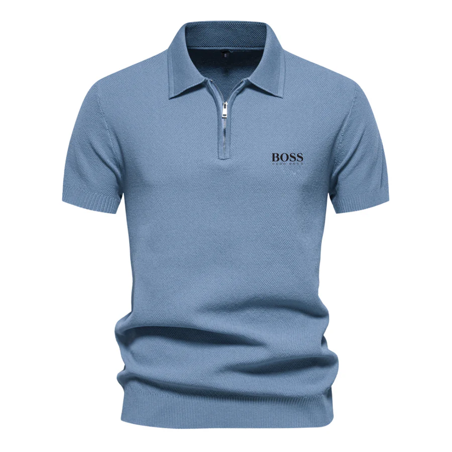 Short-Sleeved Zip-Up Polo Shirt