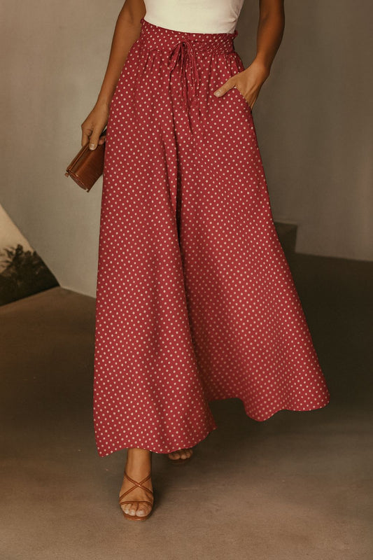Elegant Polka Dot Wide Pants – High Waist Comfort